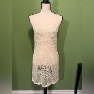 Crochet Slip Dress - Cream Knit Spaghetti Strap